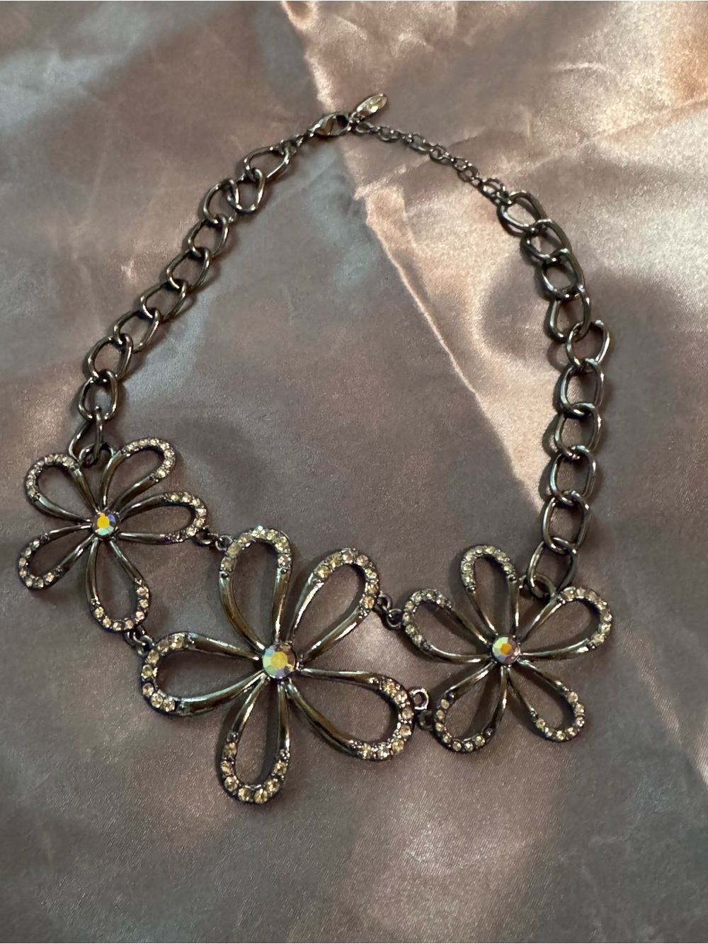 Guess Gunmetal Floral Crystal Necklace